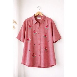 Vintage 90s Bobbie Brooks Gingham Embroidered Shirt Plus Size 2X